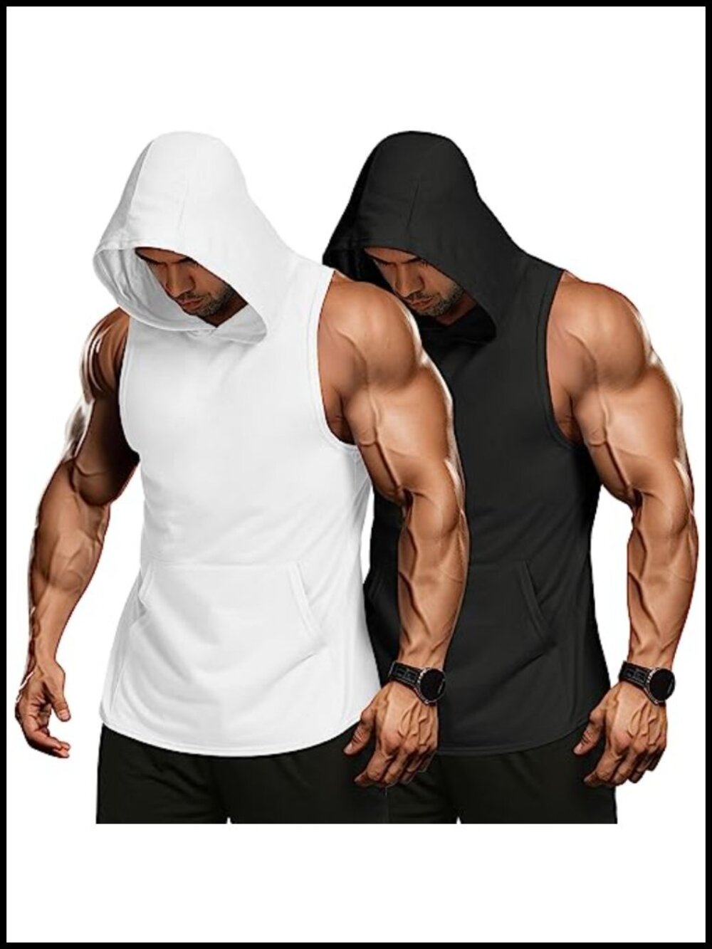 Men's 2 Pack Workout Hooded Tank Top Sleeveless Muscle Cut Off Gym Shirt